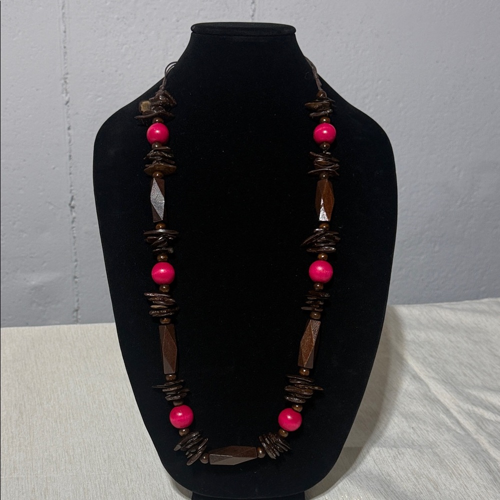 Chic Brown and Pink Beaded Necklace
